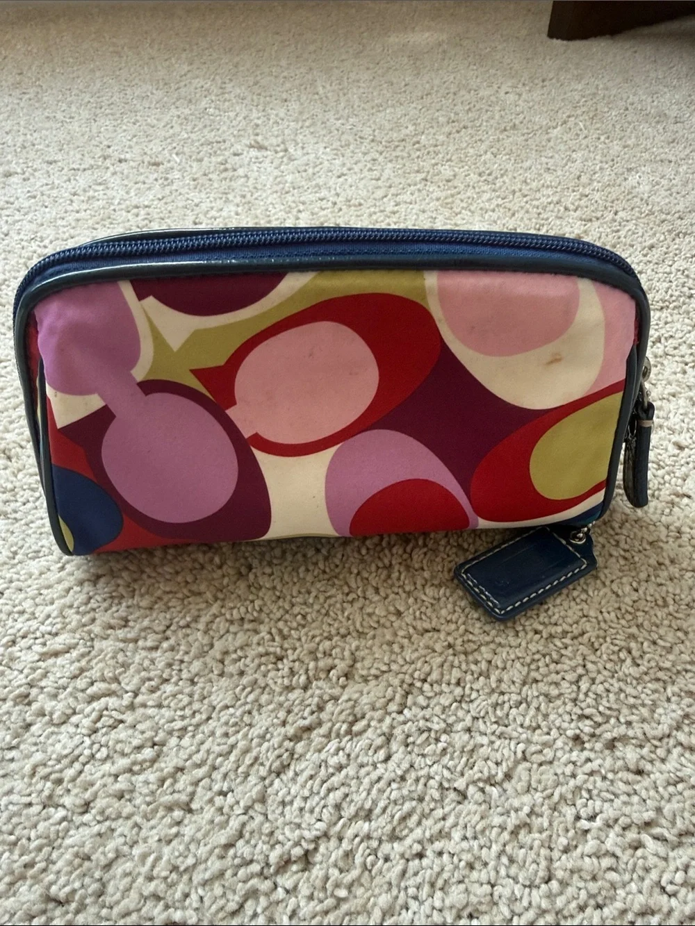 Coach Multicolor Signature Cosmetic Pouch - Pink, Navy & Olive Accents